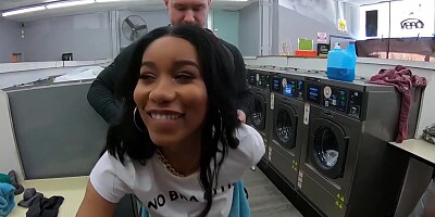 Busty big ass slim ebony teen sucks