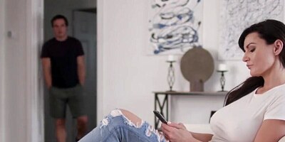 Brunette bombshell is being fucked by her very lucky stepson