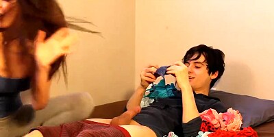 Step sister cacth step brother jerking off with her panties