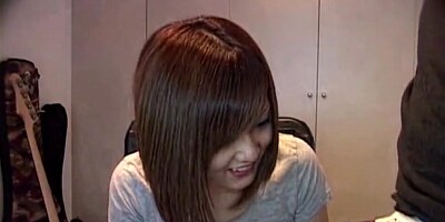Asian cutie lets stepbrother play with her nice titties and gives BJ