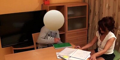Brunette professor is filmed while being licked by her student
