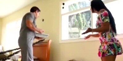 Brunette mom gets soaking wet while being fucked in the bum