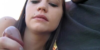 Amateur peach gives blowjob her pal in the fresh air