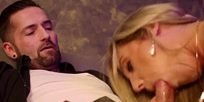 Naughty MILF Nikky Clarisse blows that waiter and rides his manhood