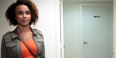 Curly ebony amateur is presented with a big cock to play with