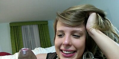 Cute girl in an amazing pair of earrings sucks a dick in POV