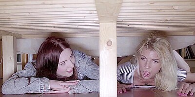 Bubbly Stepsisters Caught Under Bros Bed Get Fucked Doggy and Love It