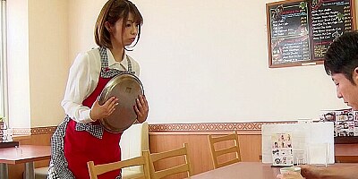 Japanese waitress is sucking customer's cock