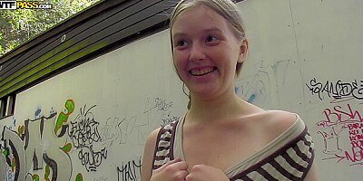 Amateur Euro babe flashes her tits