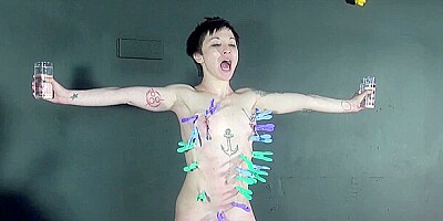 Asian BDSM of Mei Mara pegged and whipped