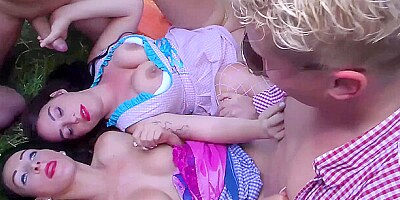 Outdoor Oktoberfest with Busty Sisters