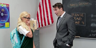 Schoolgirl Riding Teacher Dick On The Desk In The Classroom