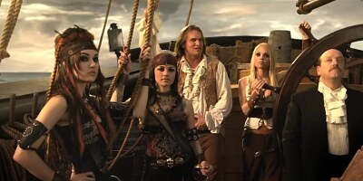 Horny pirate bangs two good looking brunettes