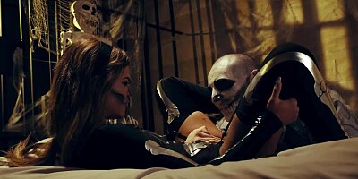 Halloween night culminates for lovers with passionate sex
