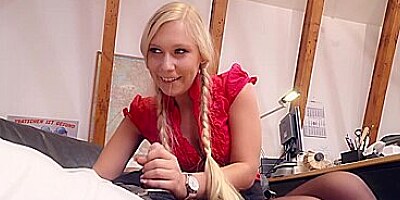 Lena Nitro in Blonde German secretary seduces her boss into fucking at work, eats his cum