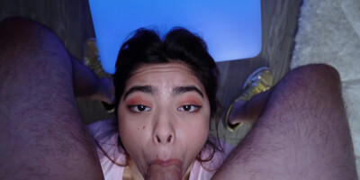 Hazel Heart sucks thick throbbing cock and takes cum on her face