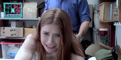 Redhead bitch Pepper Hart was caught stealing and fucked by the sheriff