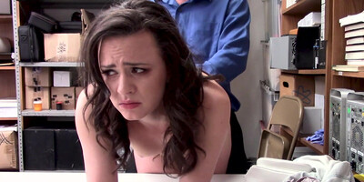 Kinky brunette fucked by horny officer in the storage room