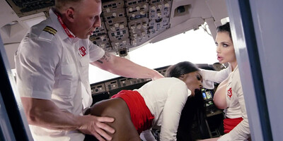Slutty chicks Aletta Ocean and Jai James getting fucked on plane