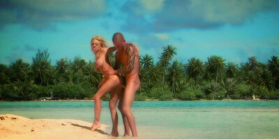 Blonde gets sand and cock inside her cunt