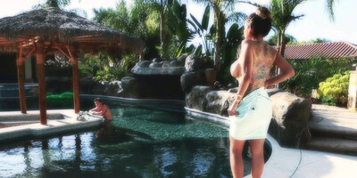 Tattooed Yurizan Beltran fucked by the pool