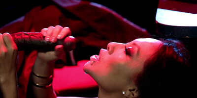 Asian beauty sucks a big, black cock