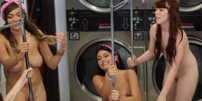 Cheerful teens share one cock