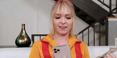 Sweet and tiny blonde girl loves giving blowjobs