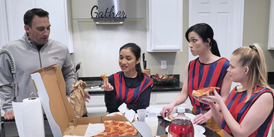 Coach bangs teammates Avery Black, Coco Lovelock and Diana Grace