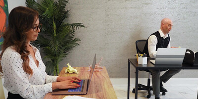 Cherie Deville seduces her bald co-worker