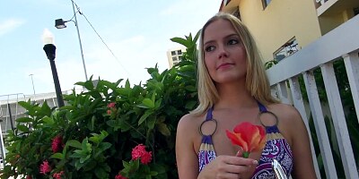 After walk lovely blonde returns home to play with sex toys