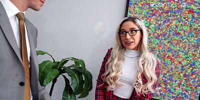 Blonde gal wants her job back and seduces boss on anal