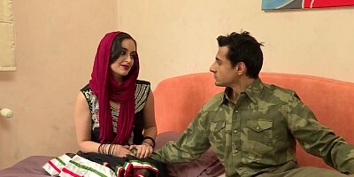 Indian officer enjoys blowjob from cute brunette babe