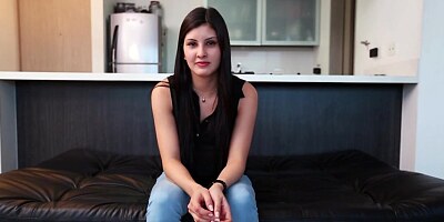 Slender cutie gets rough pussyfuck at private casting