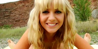 Future pornstar fucks outdoors and tastes cum