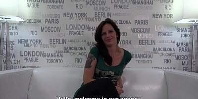 Czech brunette takes dildo and cock at porn casting