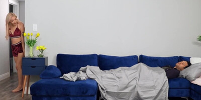 Blonde gets under the covers and gives a fantastic blowjob