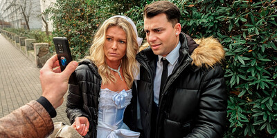 DEBT4k. Debt collector fucks the bride in white dress and stockings