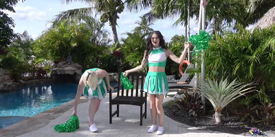 Cheer cuties Alice Visby, Sabrina Snow and Sofia Reyez tag teaming a dude