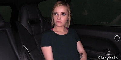 Cute girl Heidi is doing an interview in the backseat of a car