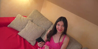 Slender brunette facialized after quickie with BF