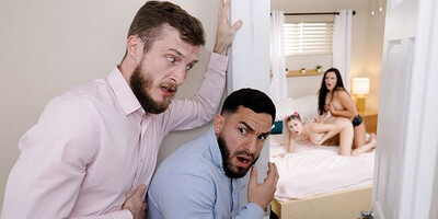 2 voyeurist stepdads peek on strap-on stepdaughters!