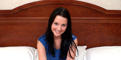 Very cute skinny 95 lb brunette teen sucks a fat cock