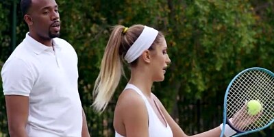 Big boobs teen August Ames interracial after playing tennis