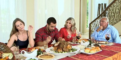 Stepmom Cory Chase fucking with teen couple after dinner