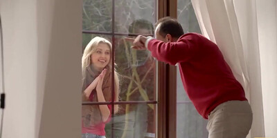 Excited blonde comes to lover's house to be fucked