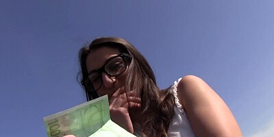 Jimena Lago rides a dick in public & gets a load over her glasses