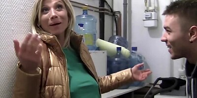 Cute blonde girl is orally pleasing two horny studs