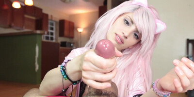 Pink-haired Camwhore Jerks Cock To Receive A Cumshot