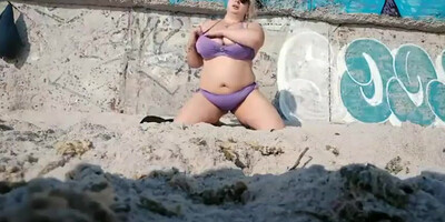 Spectacular and molten mummy frolicking on public beach bare